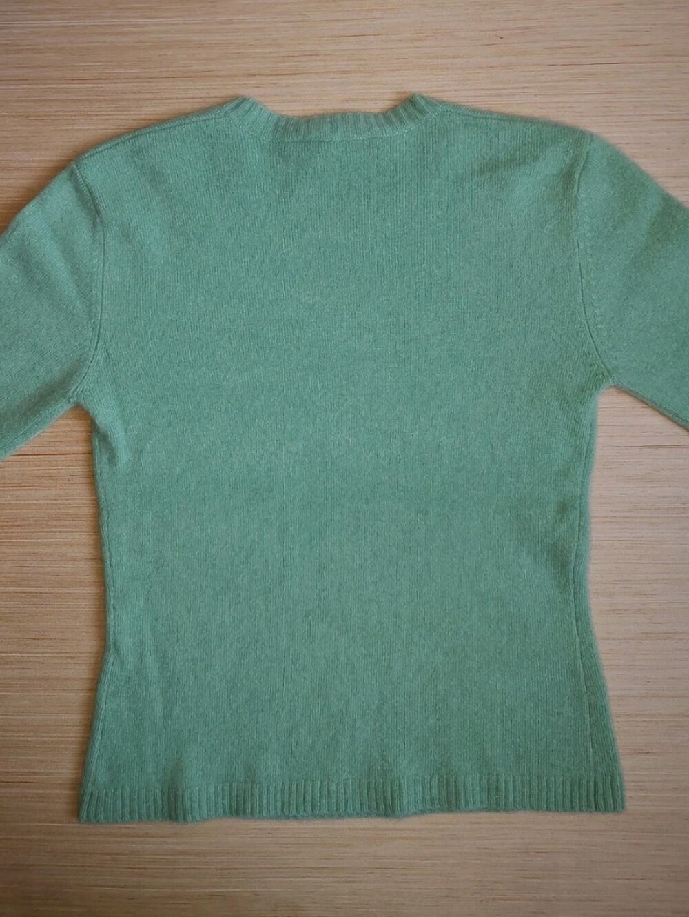 MAD M.A.D. 100% Cashmere Pullover Sweater Green Knit 3/4 Sleeve Mint Crew Neck M - Picture 13 of 16